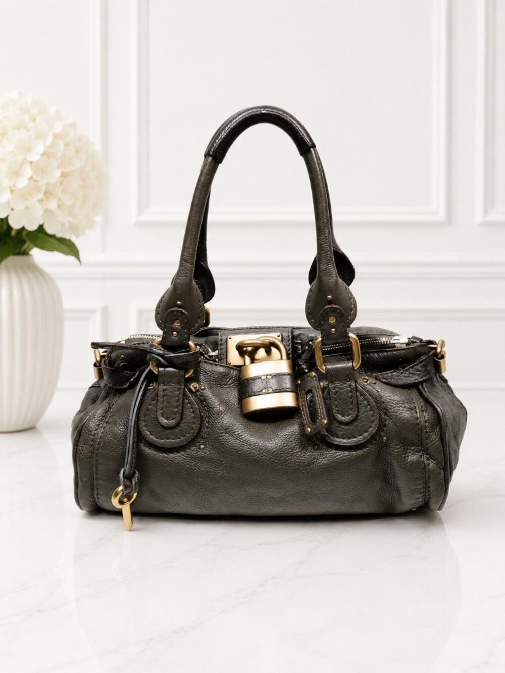 Authentic Chloé Paddington Leather Padlock Satchel Bag